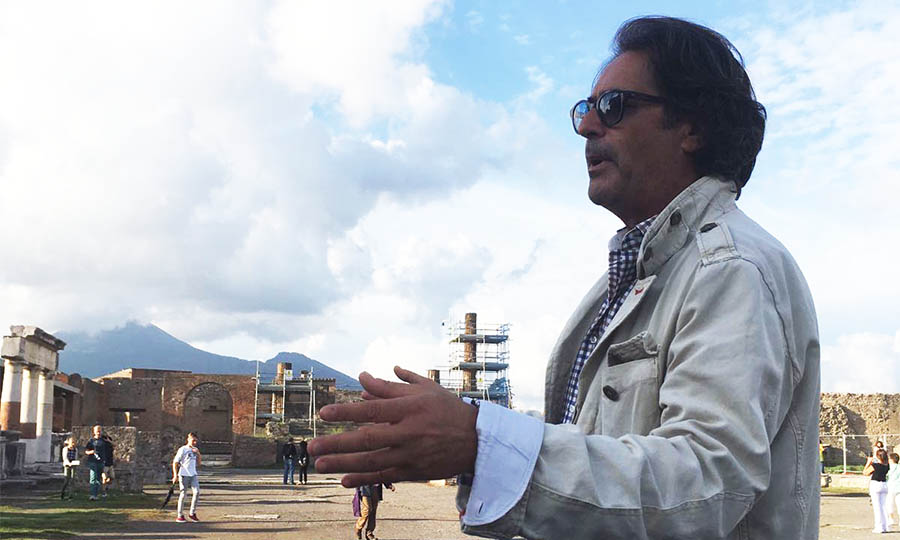 Archaeological guide in Pompeii with Mount Vesuvius